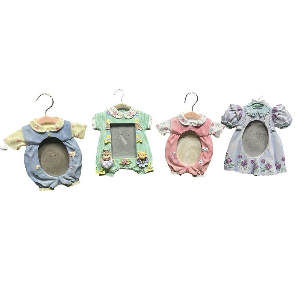 Vtg Set of 4 Resin Baby Dress Romper Picture Frame Nursery Decor Tabletop